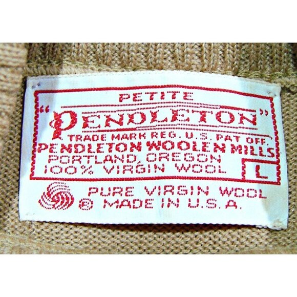 Vintage 80s Womens Pendleton Virgin Wool Pullover Turtleneck Sweater Beige L P - Picture 7 of 11